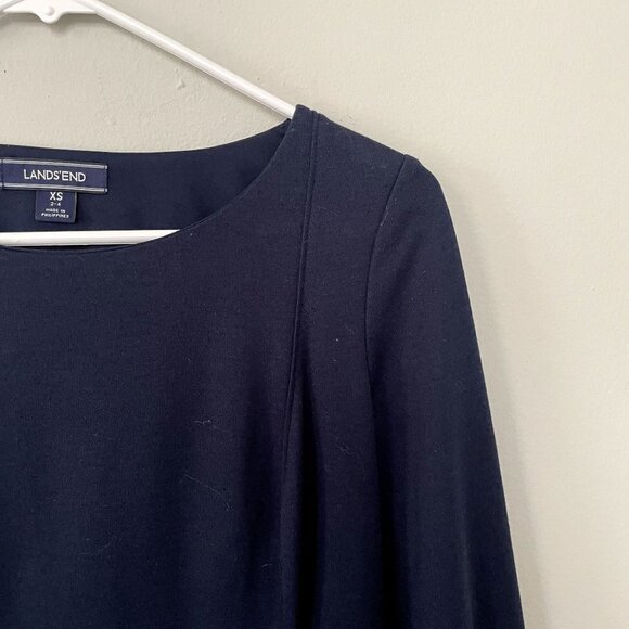 Lands' End dark navy blue midi dress long sleeves boat neckline rayon comfort - Picture 2 of 6